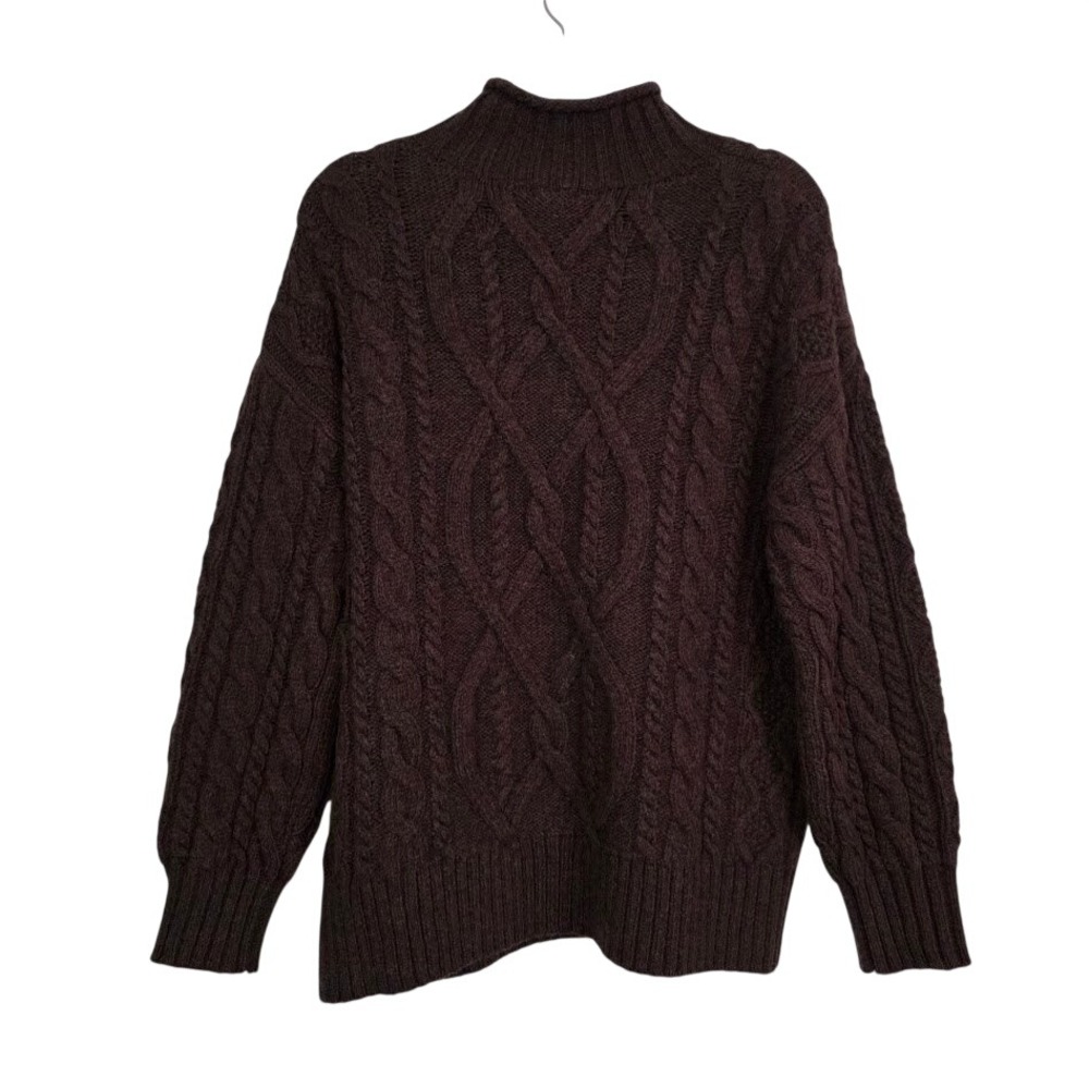 L.L.Bean Mens Large Wool Alpaca Blend Cable Knit Mock Neck Sweater Brown 523236 - Picture 3 of 9